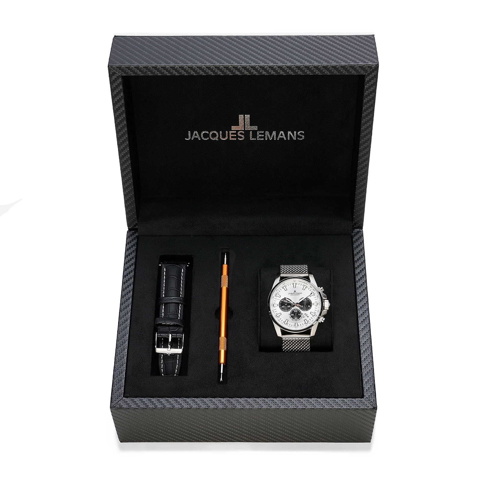Jacques Lemans Liverpool herrklocka - set vit/stål, 44 mm