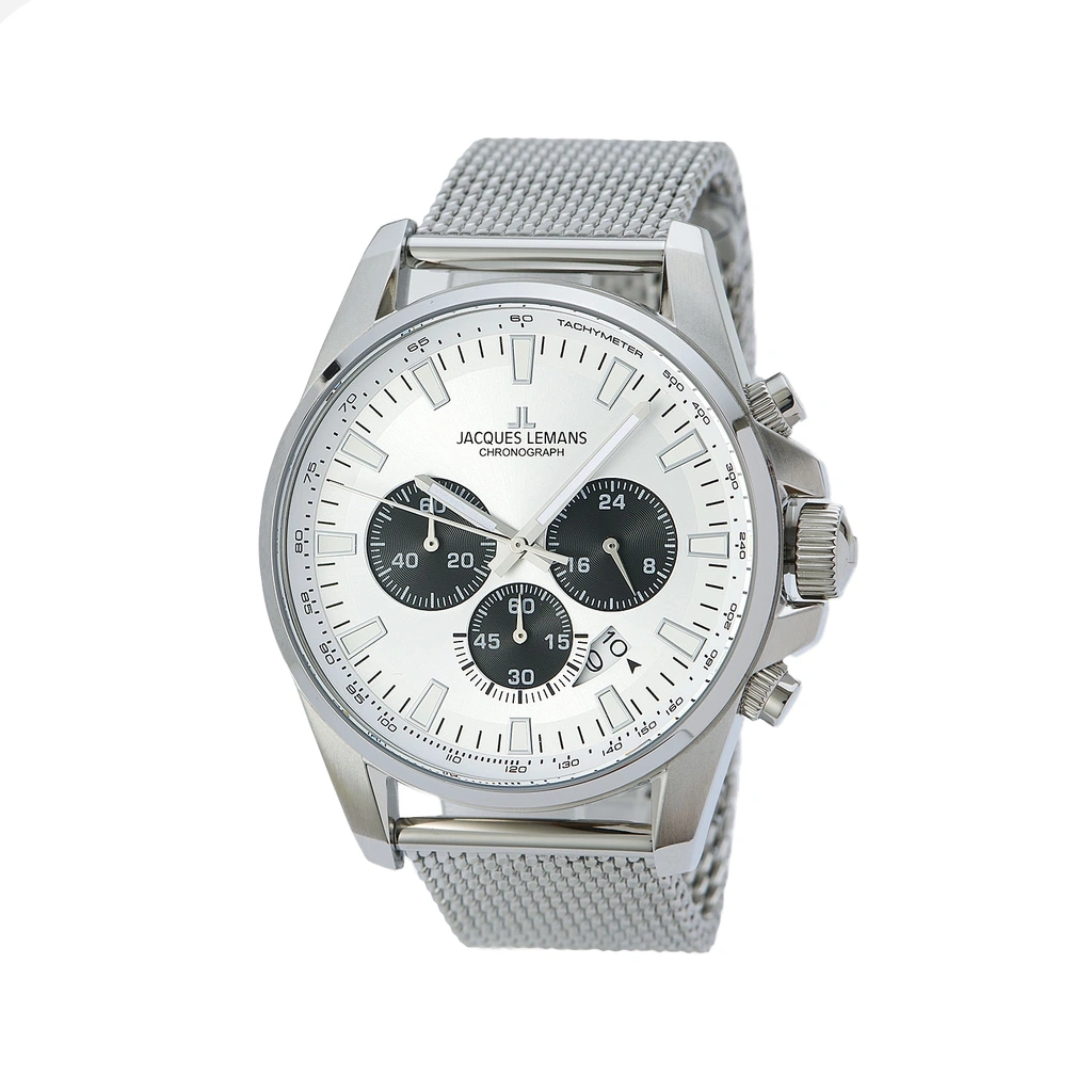 Jacques Lemans Liverpool herr vit/stål, mesh-länk - 1-1876K