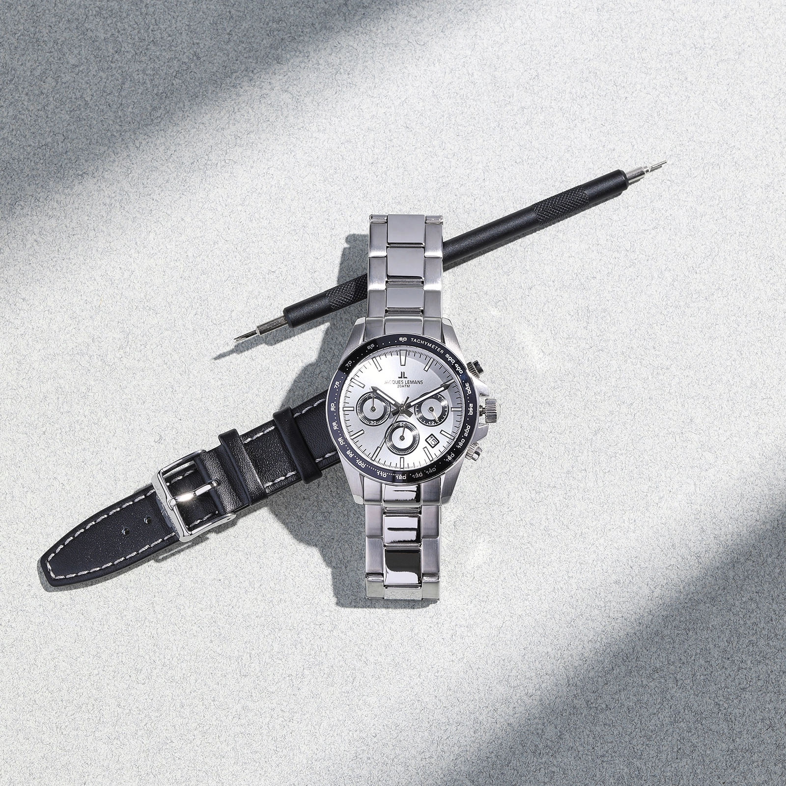 Jacques Lemans Liverpool - klockset herr, stål/vit, 41 mm