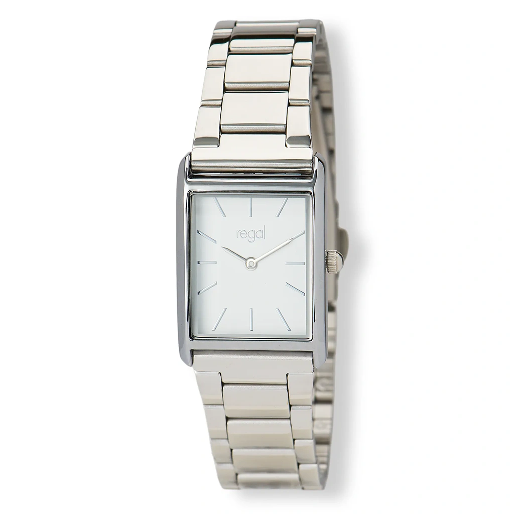 Regal rektangulär dam vit/silver, metallband - R89314-132