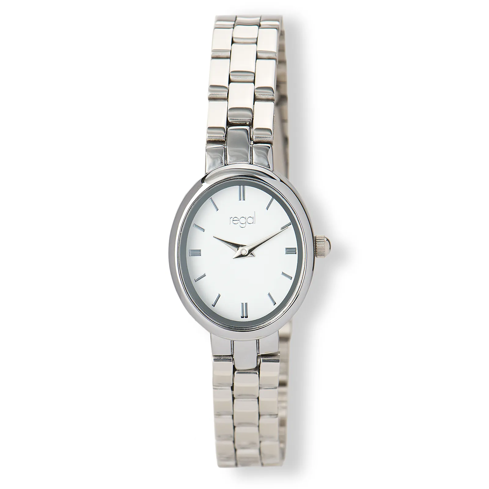 Regal oval dam vit/silver, metallband - R89364-132