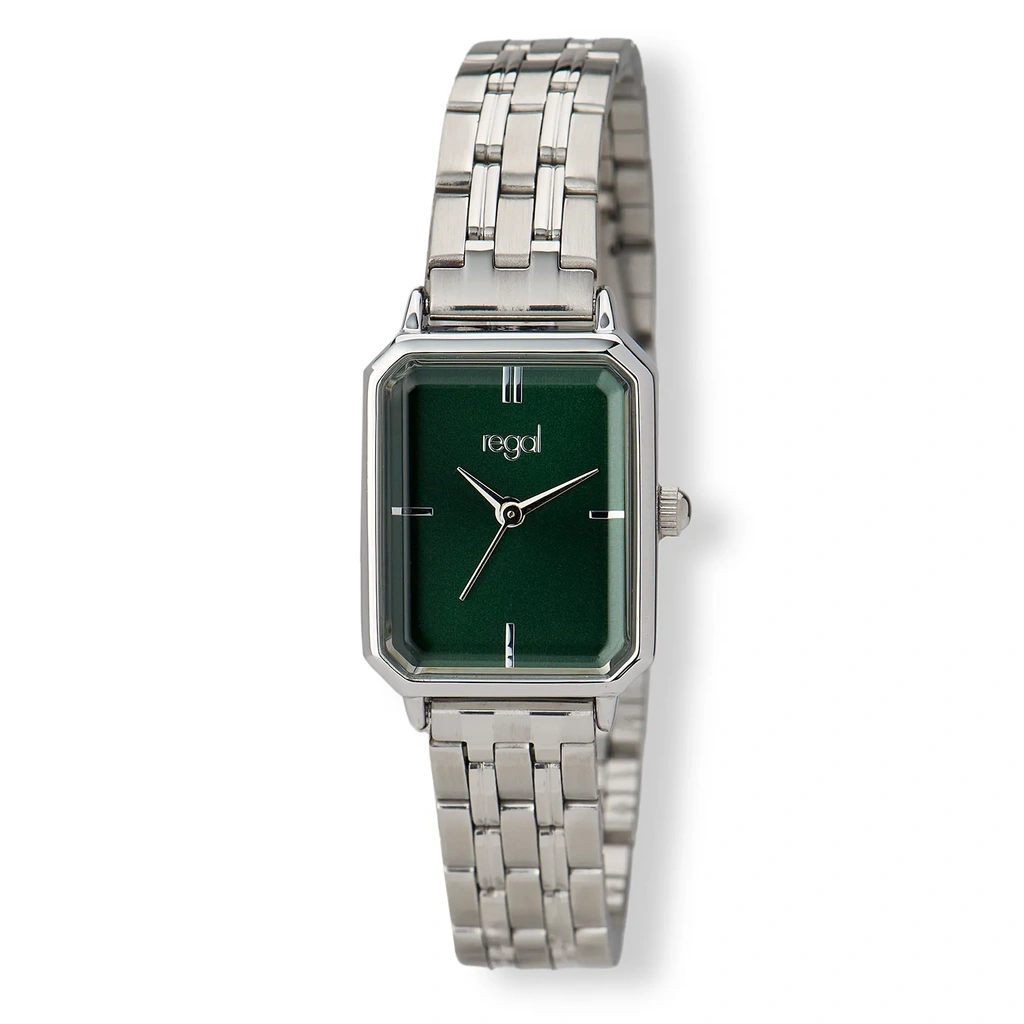 Regal rektangulär dam grön/silver, metallband - R89914-432