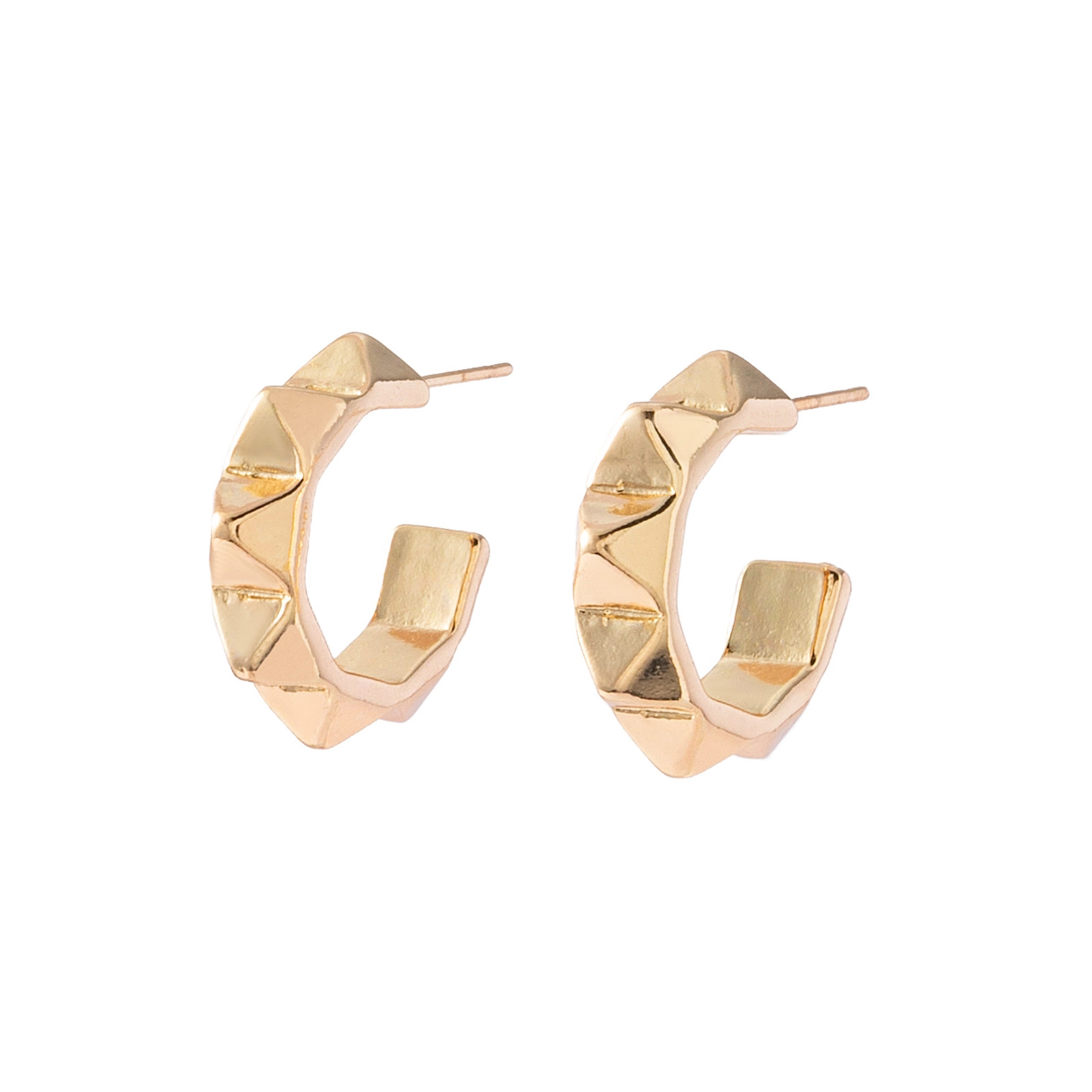 Guldfärgade örhängen, hoops med nitar - 0,5x1,5 cm