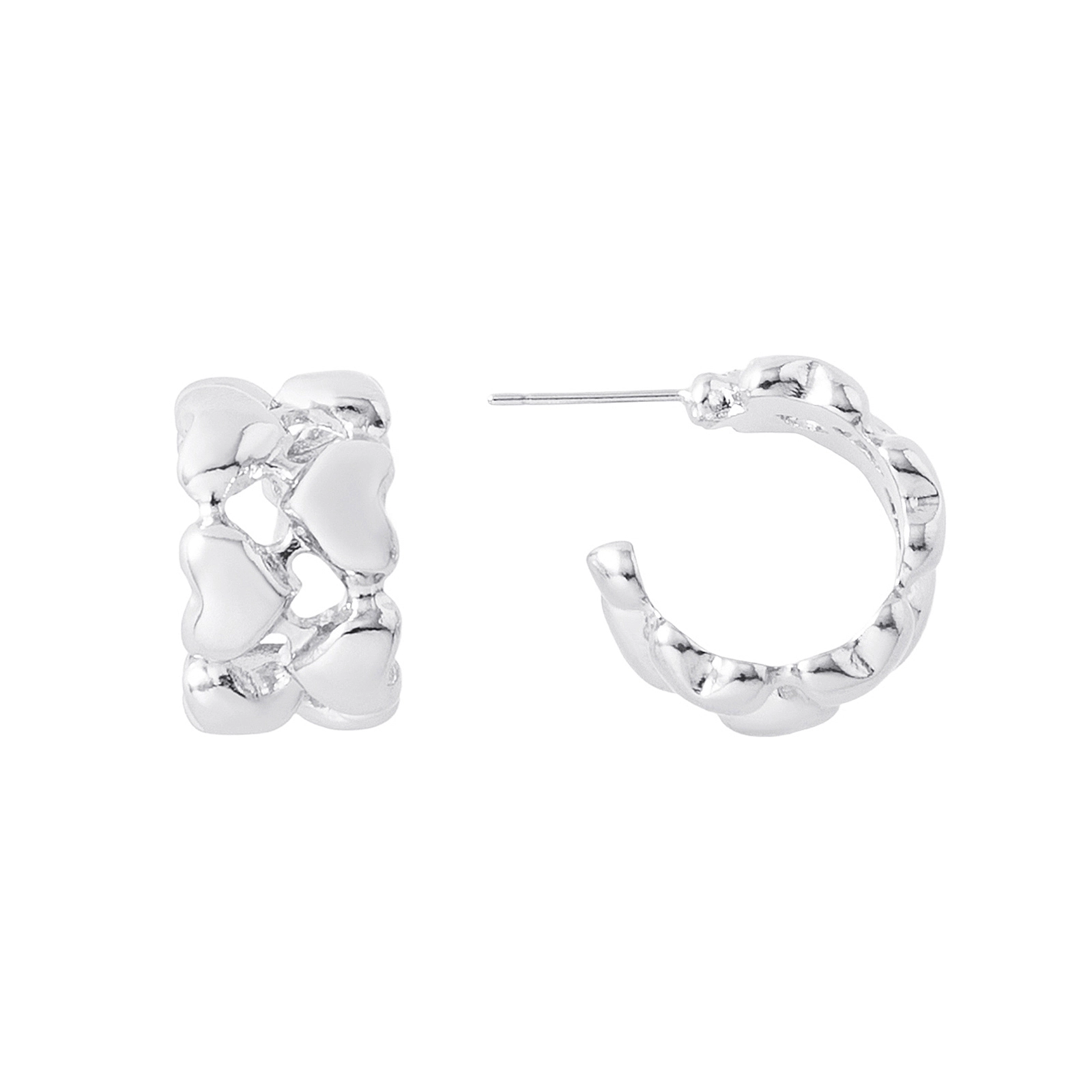 Silverfärgade örhängen, hoops med hjärtan - 1x1,5 cm