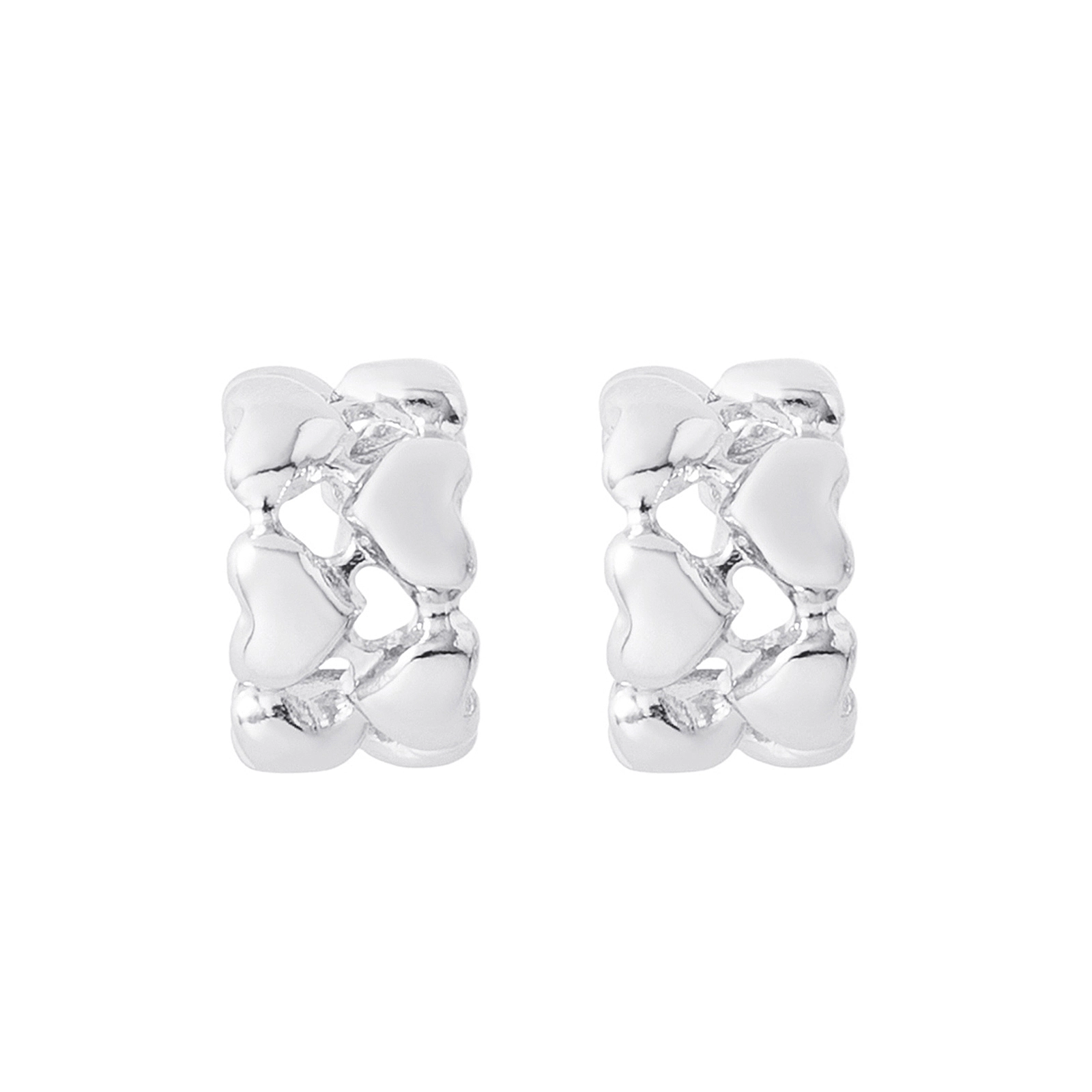 Silverfärgade örhängen, hoops med hjärtan - 1x1,5 cm