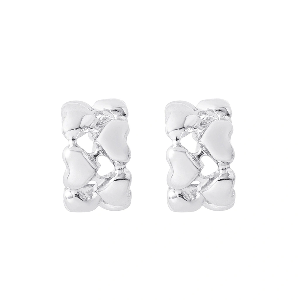 Silverfärgade örhängen, hoops med hjärtan - 1x1,5 cm