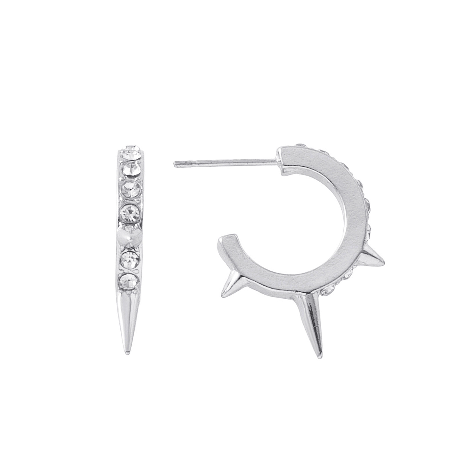 Silverfärgade örhängen hoops, tre piggar & glasstenar - 1cm
