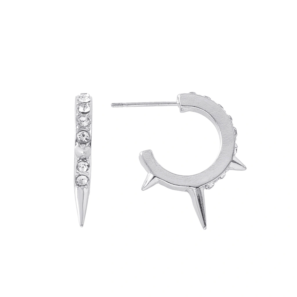 Silverfärgade örhängen hoops, tre piggar & glasstenar - 1cm