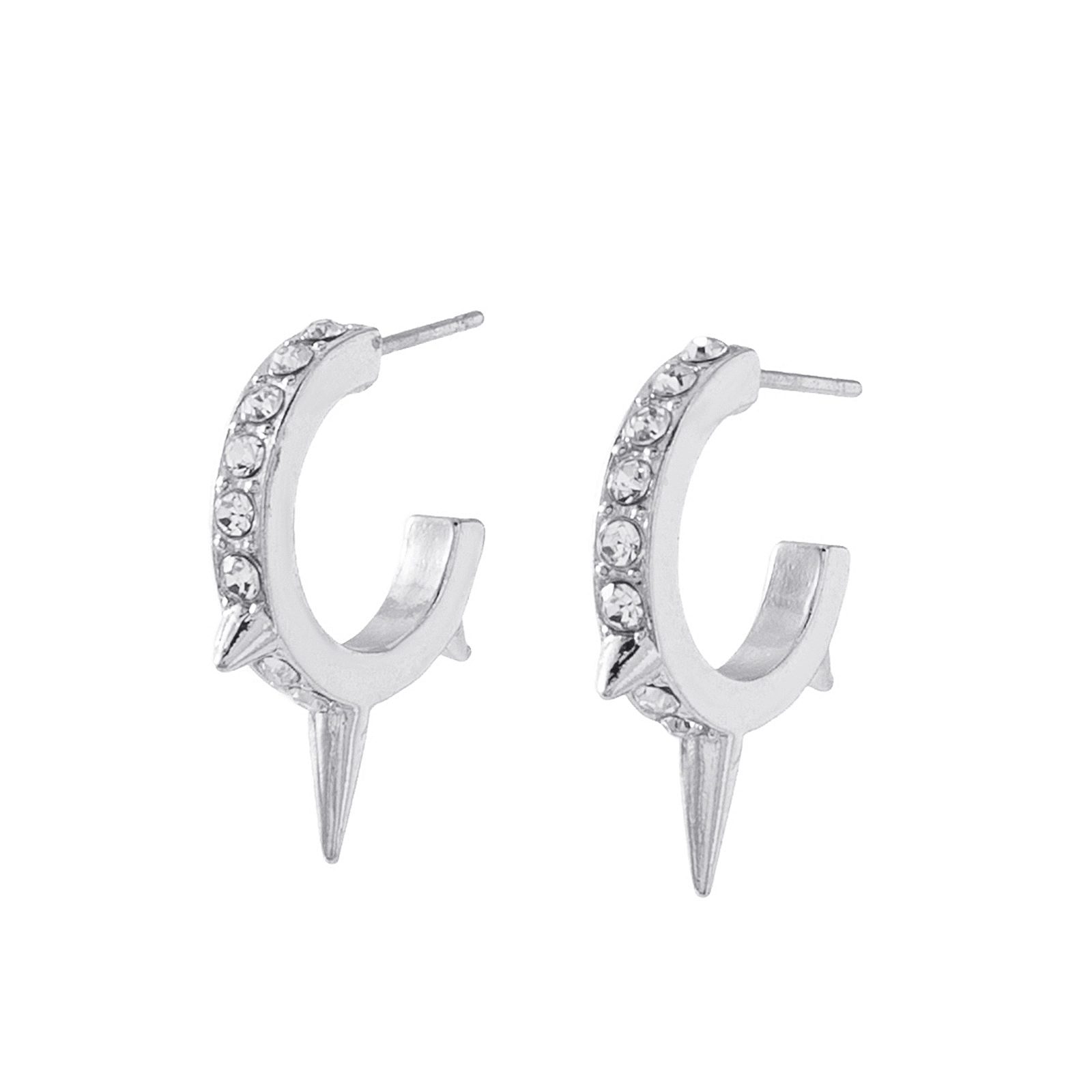 Silverfärgade örhängen hoops, tre piggar & glasstenar - 1cm