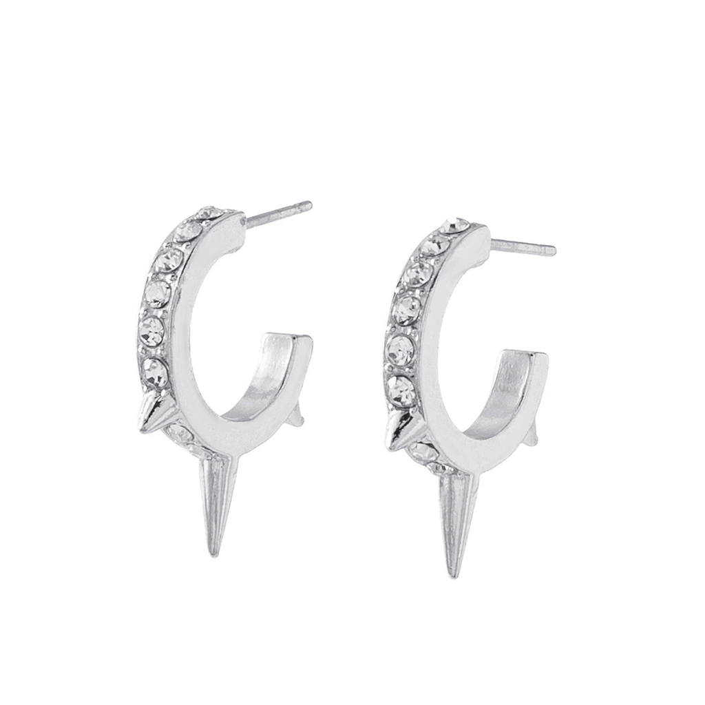 Silverfärgade örhängen hoops, tre piggar & glasstenar - 1cm