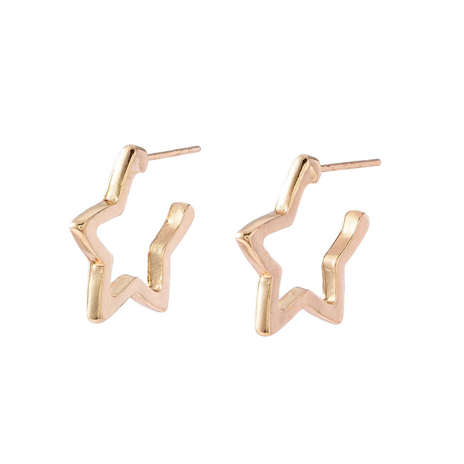 Guldfärgade örhängen, hoops stjärna - 2x2 cm