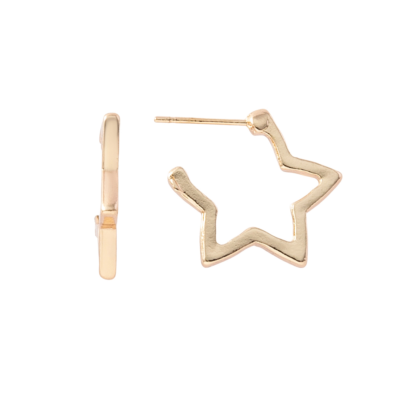 Guldfärgade örhängen, hoops stjärna - 2x2 cm