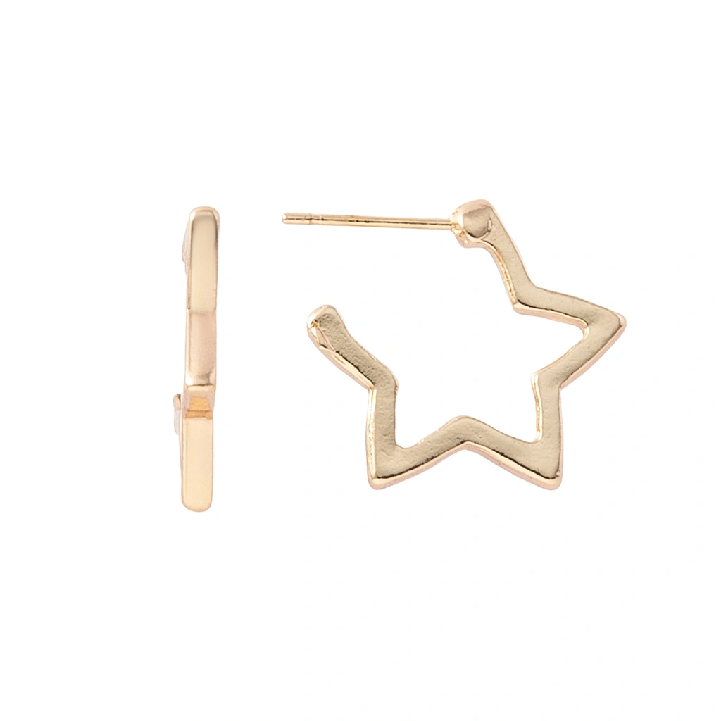 Guldfärgade örhängen, hoops stjärna - 2x2 cm