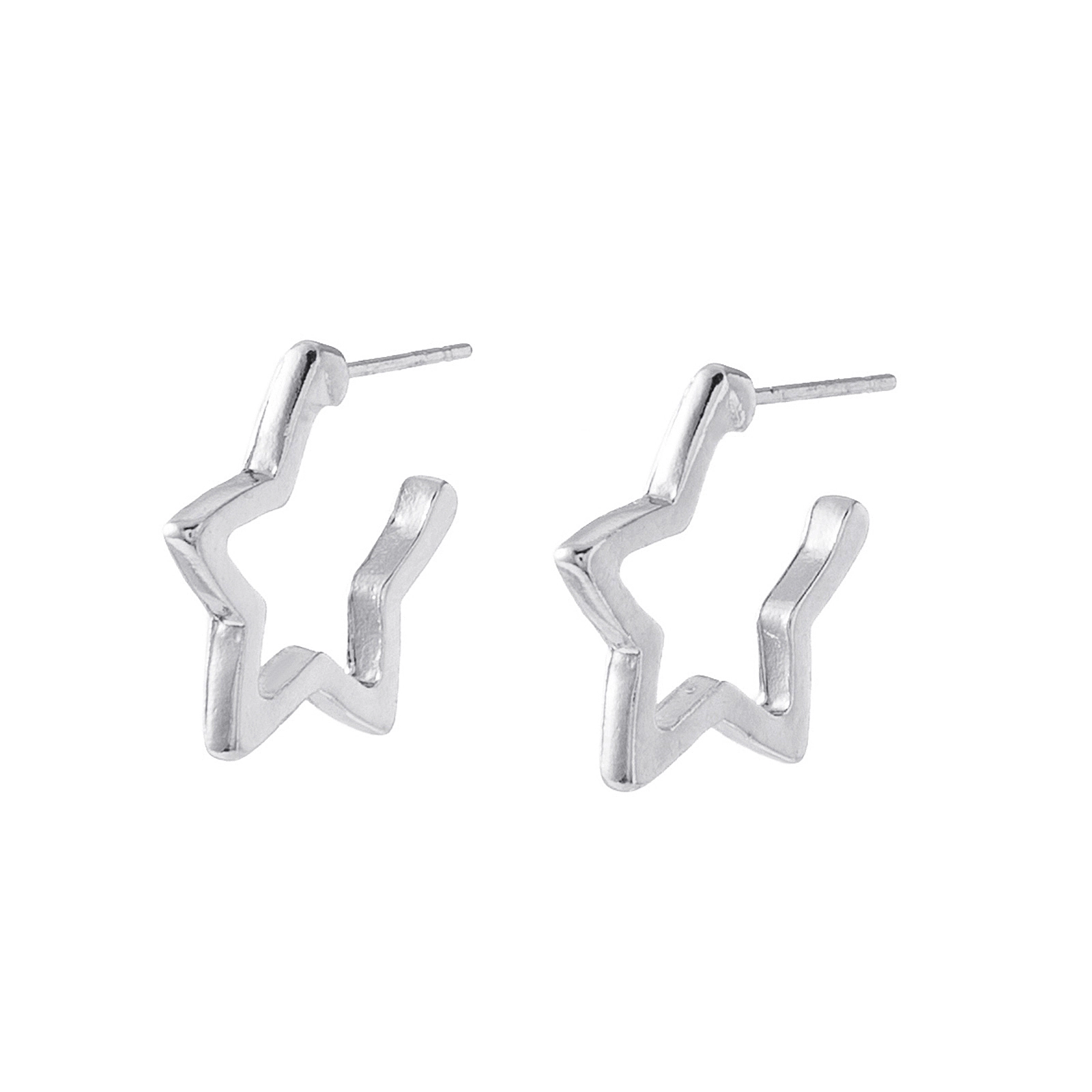 Silverfärgade örhängen hoops, stjärnformade - 2x2 cm