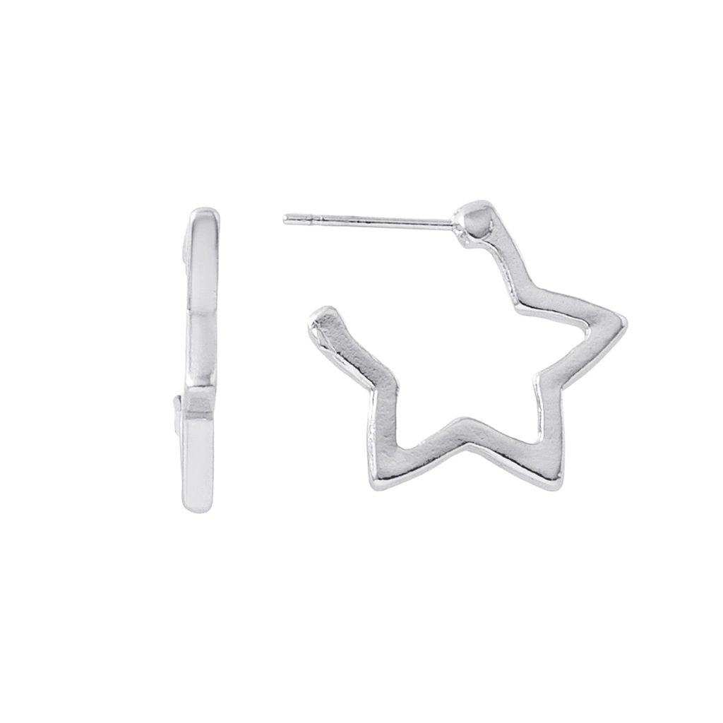 Silverfärgade örhängen hoops, stjärnformade - 2x2 cm