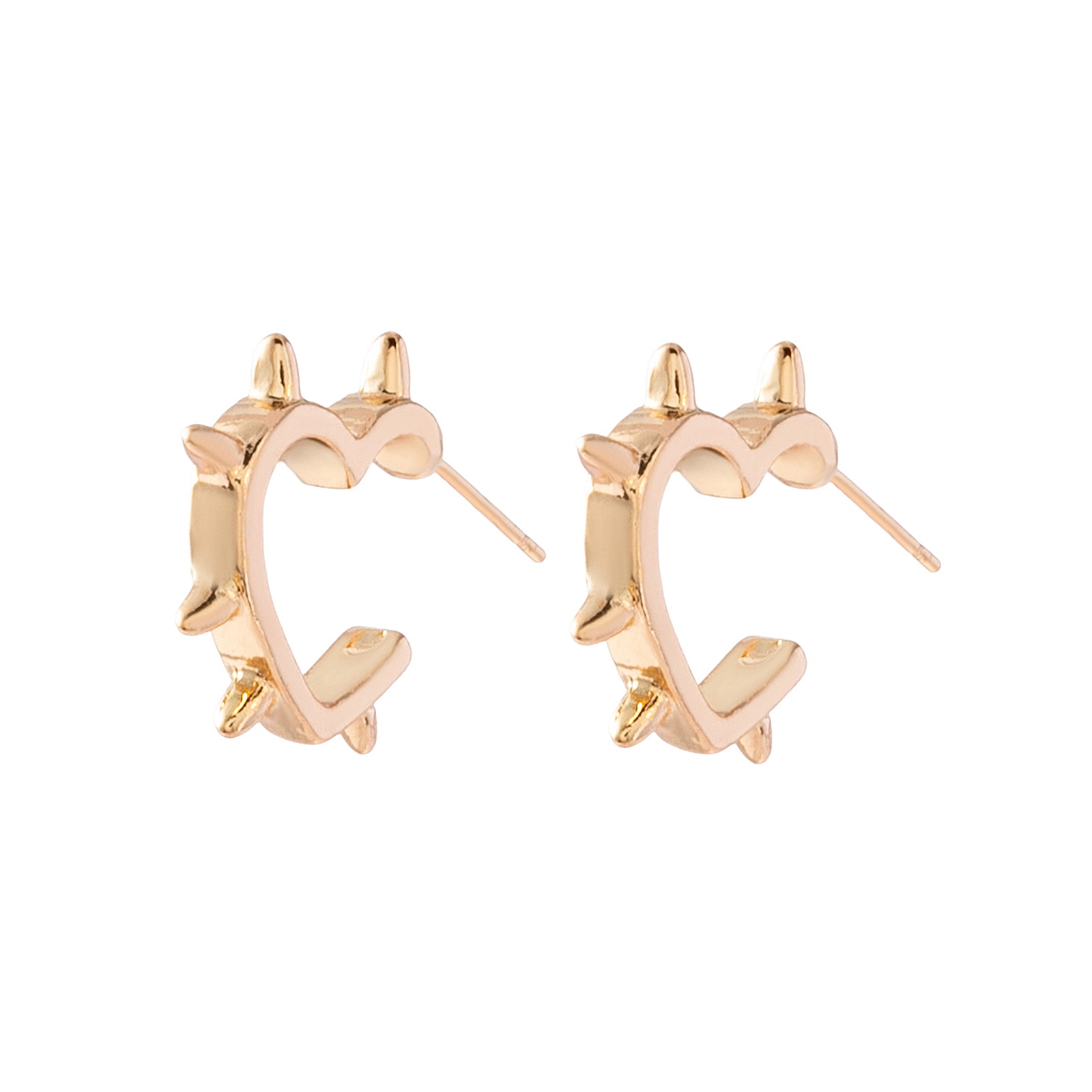 Guldfärgade örhängen hoops, hjärta med piggar - 1,5x1,5cm