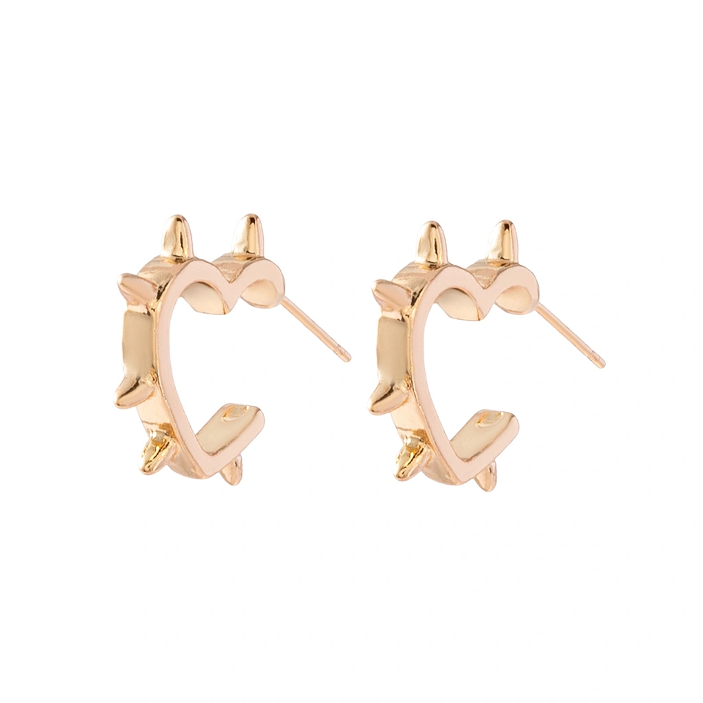 Guldfärgade örhängen hoops, hjärta med piggar - 1,5x1,5cm