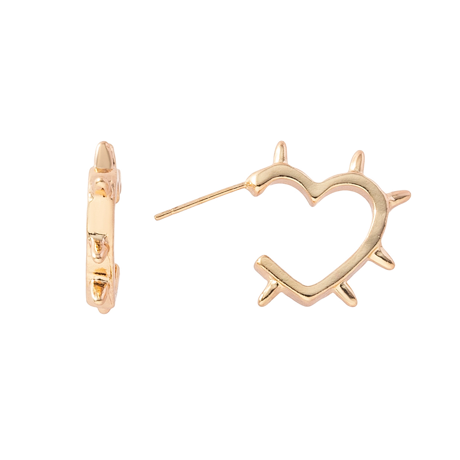Guldfärgade örhängen hoops, hjärta med piggar - 1,5x1,5cm