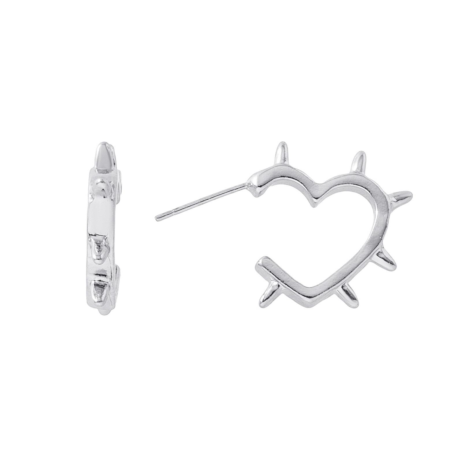 Silverfärgade örhängen hoops, hjärta med piggar - 1,5x1,5cm