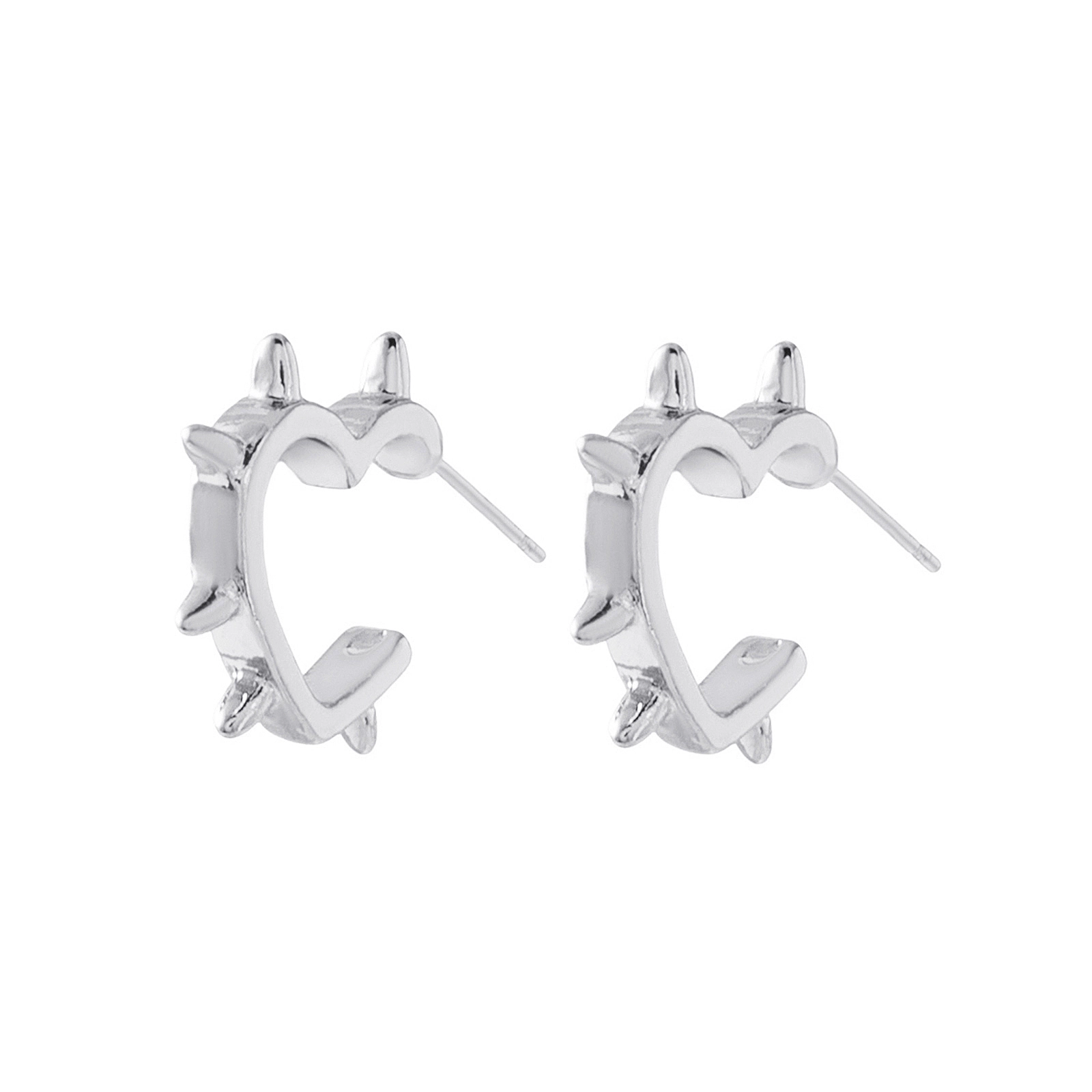 Silverfärgade örhängen hoops, hjärta med piggar - 1,5x1,5cm
