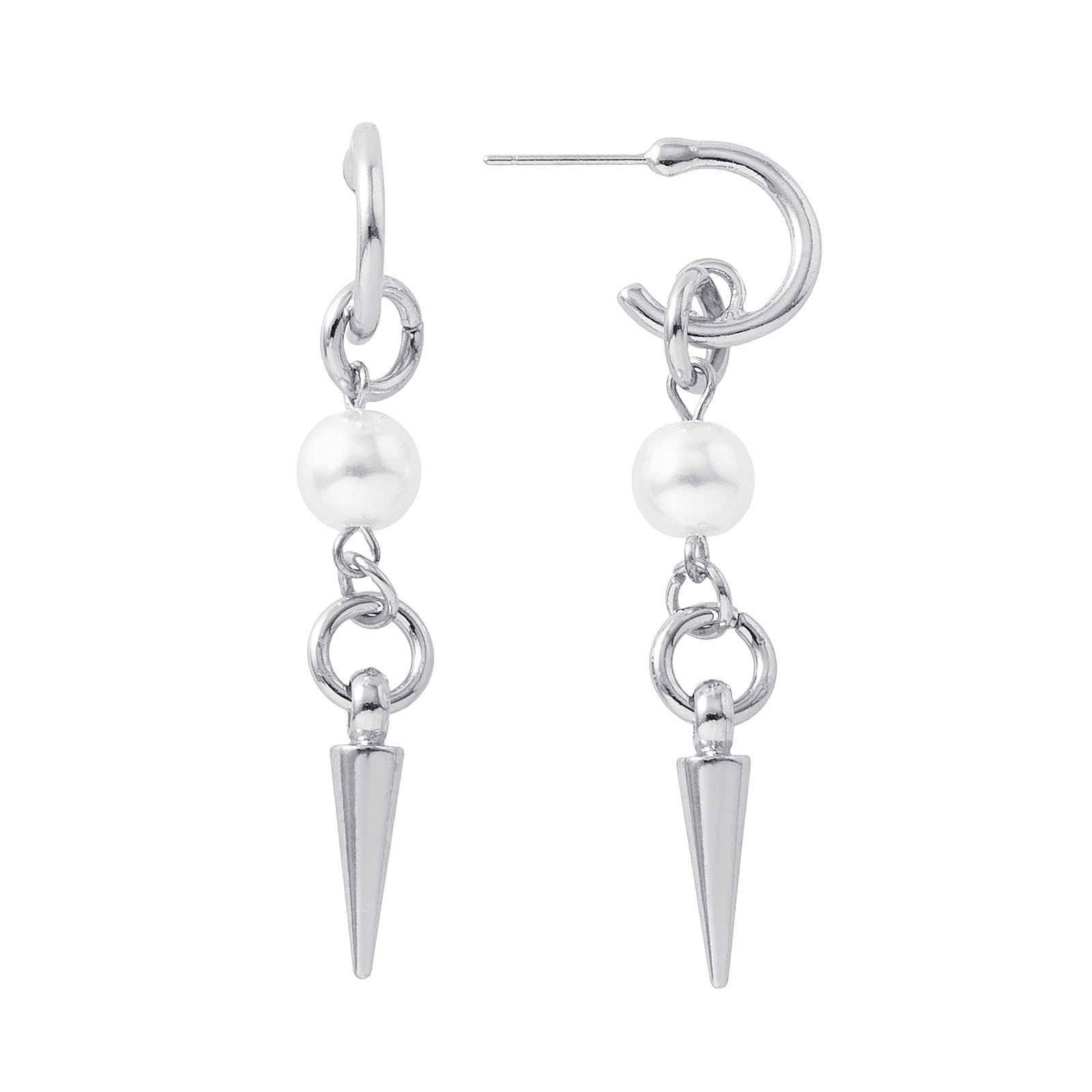 Silverfärgade örhängen, hängande pärla & pigg - 0,8x5,5cm