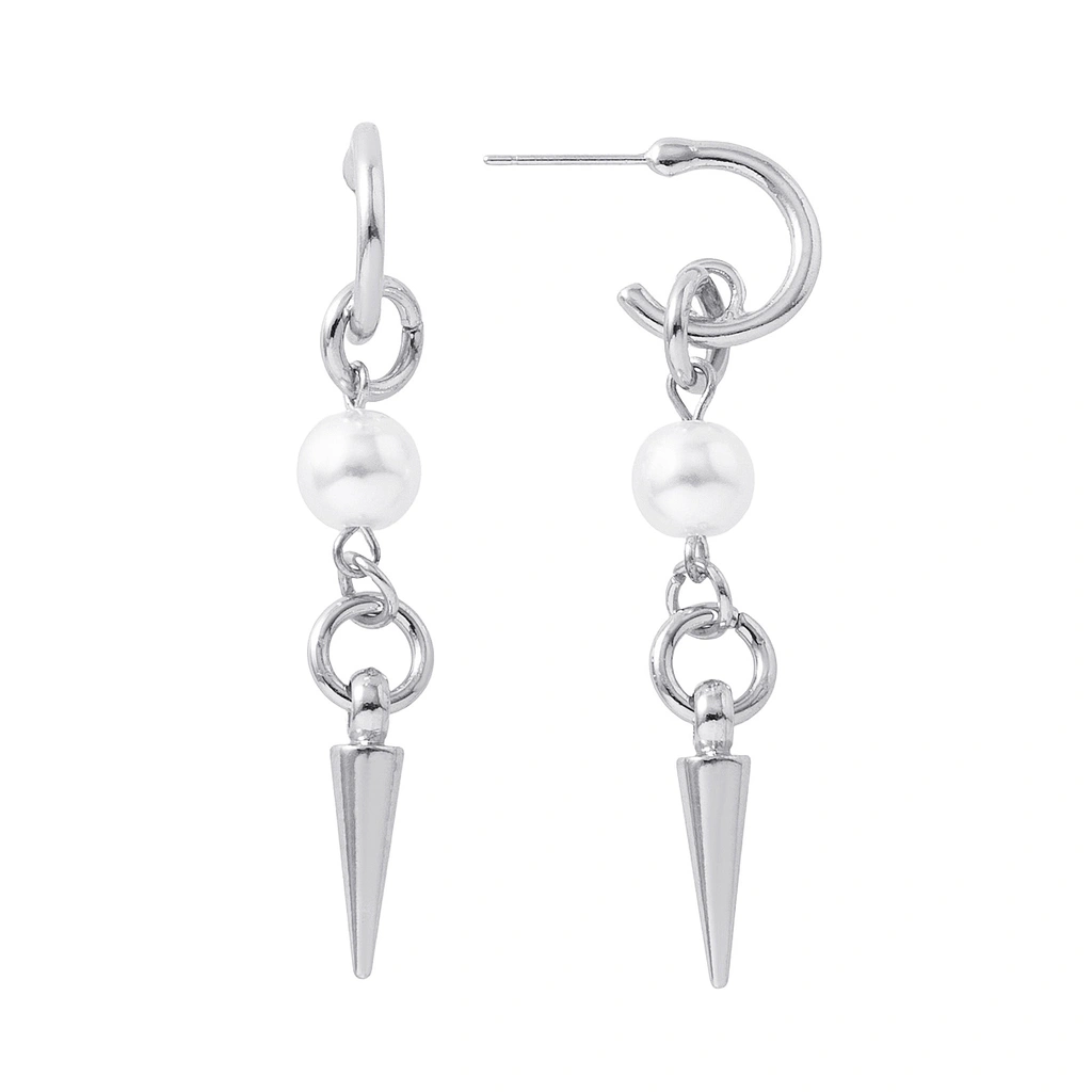 Silverfärgade örhängen, hängande pärla & pigg - 0,8x5,5cm