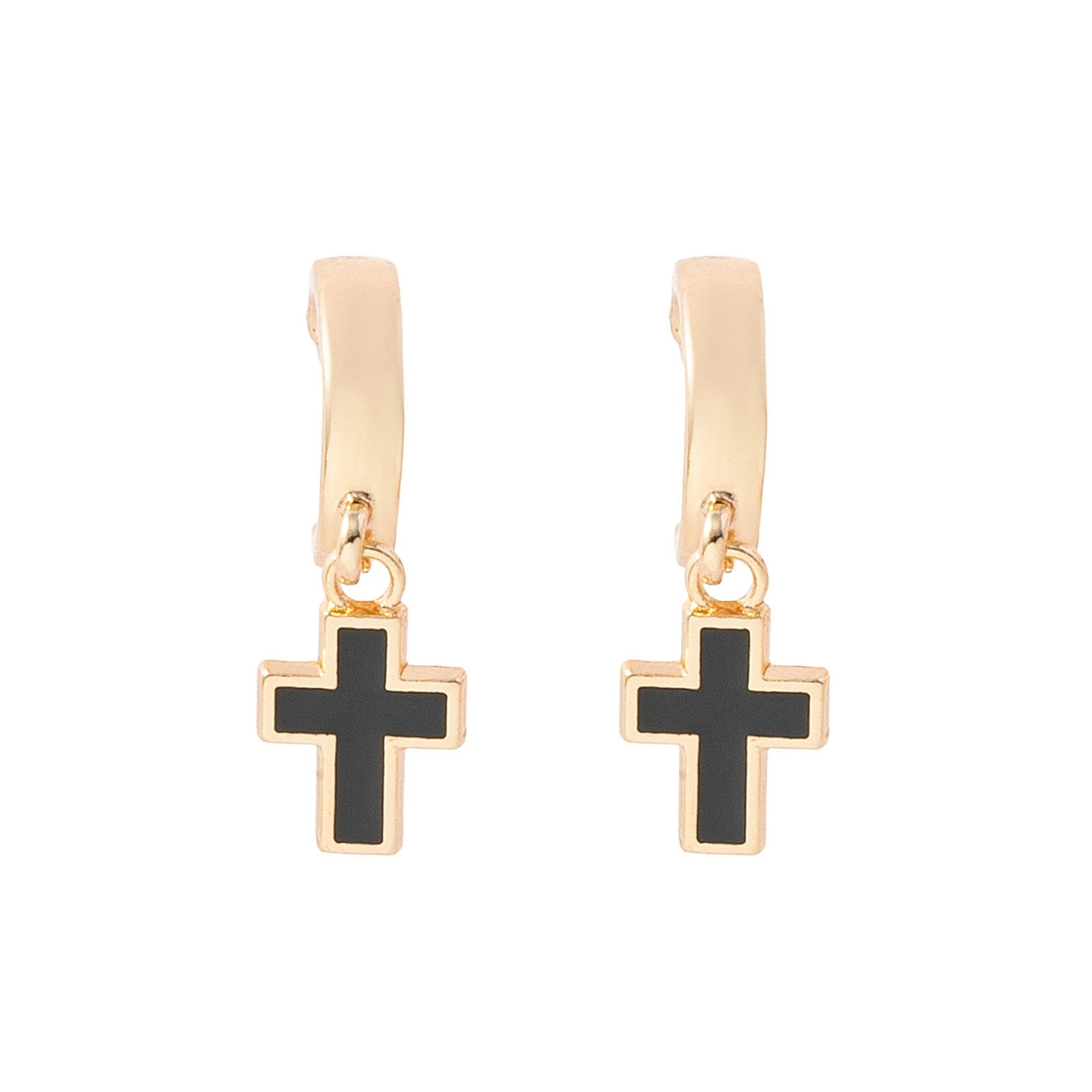 Guldfärgade örhängen hoops med svarta kors - 1x3 cm