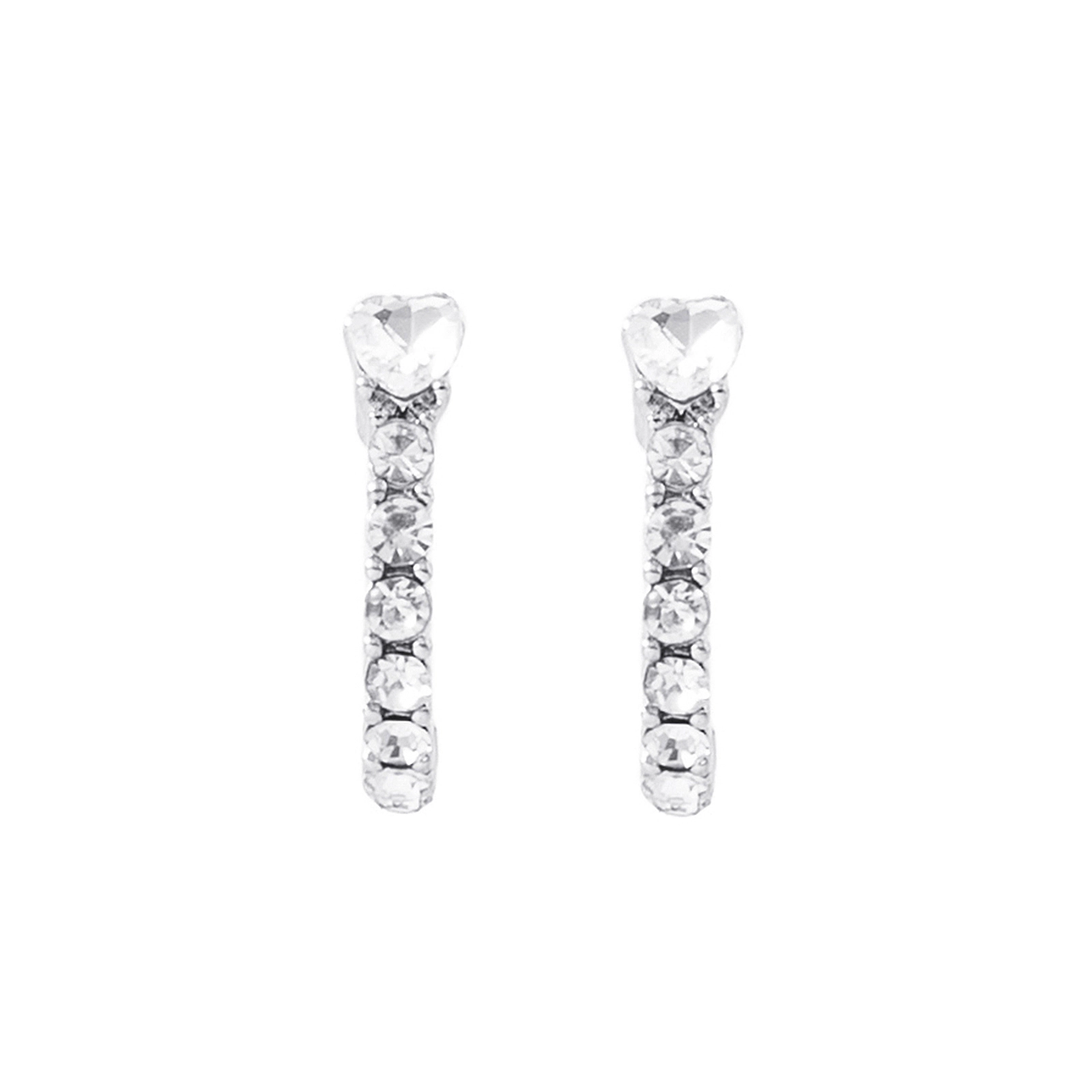 Silverfärgade örhängen hoop, glasstenar hjärta - 2x2cm
