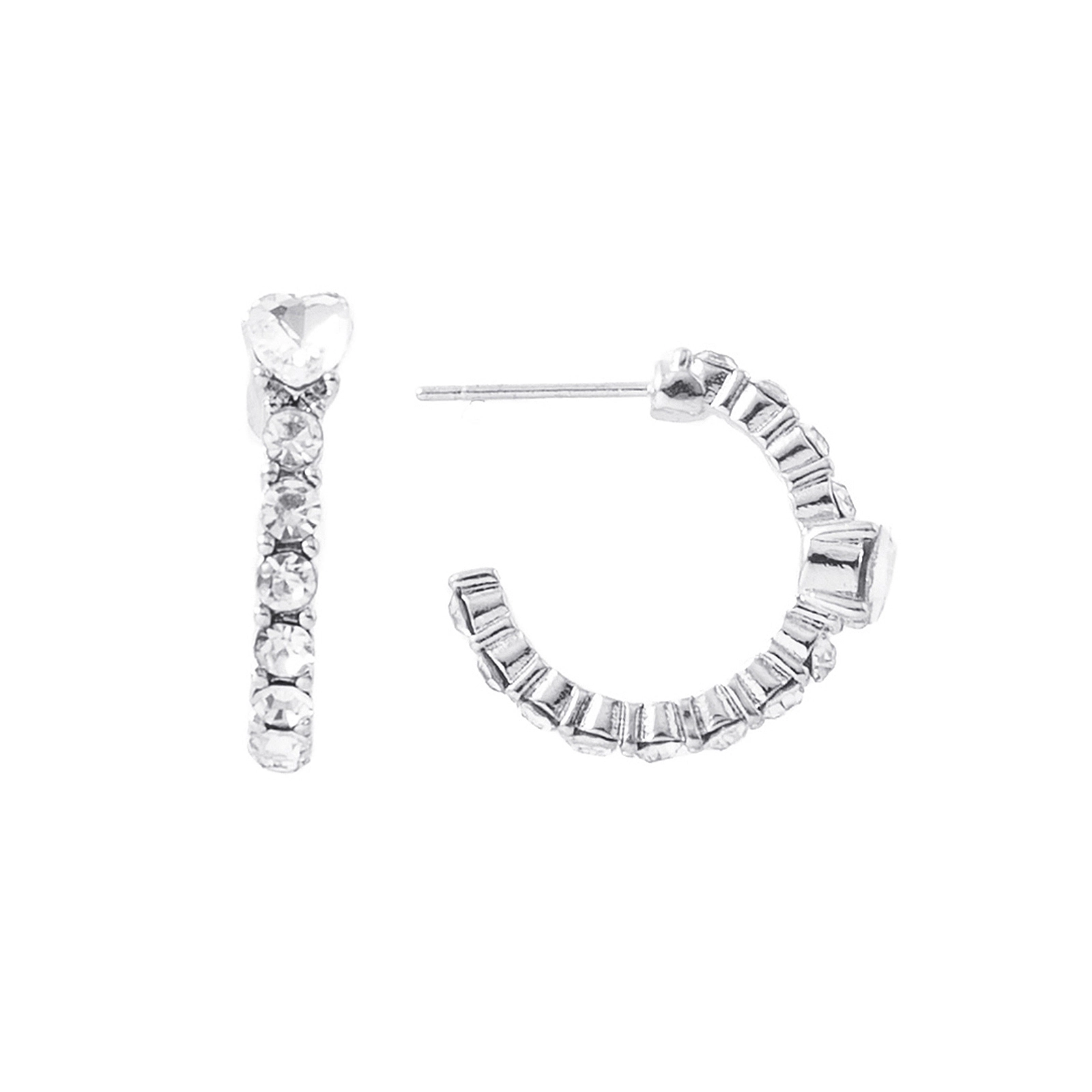 Silverfärgade örhängen hoop, glasstenar hjärta - 2x2cm