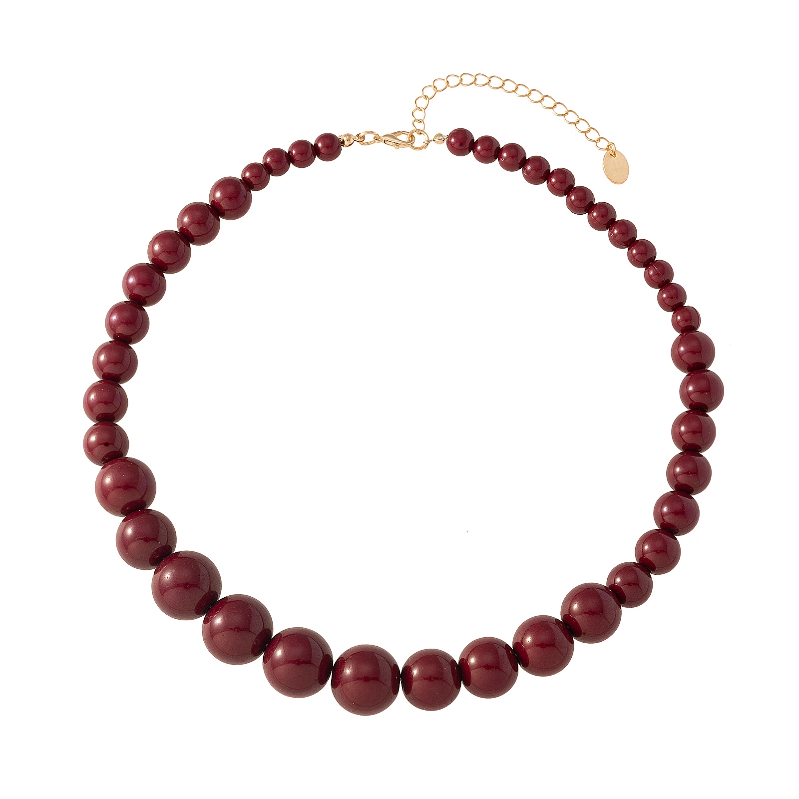 Guldfärgat halsband, vinröda pärlor - 42+5 cm