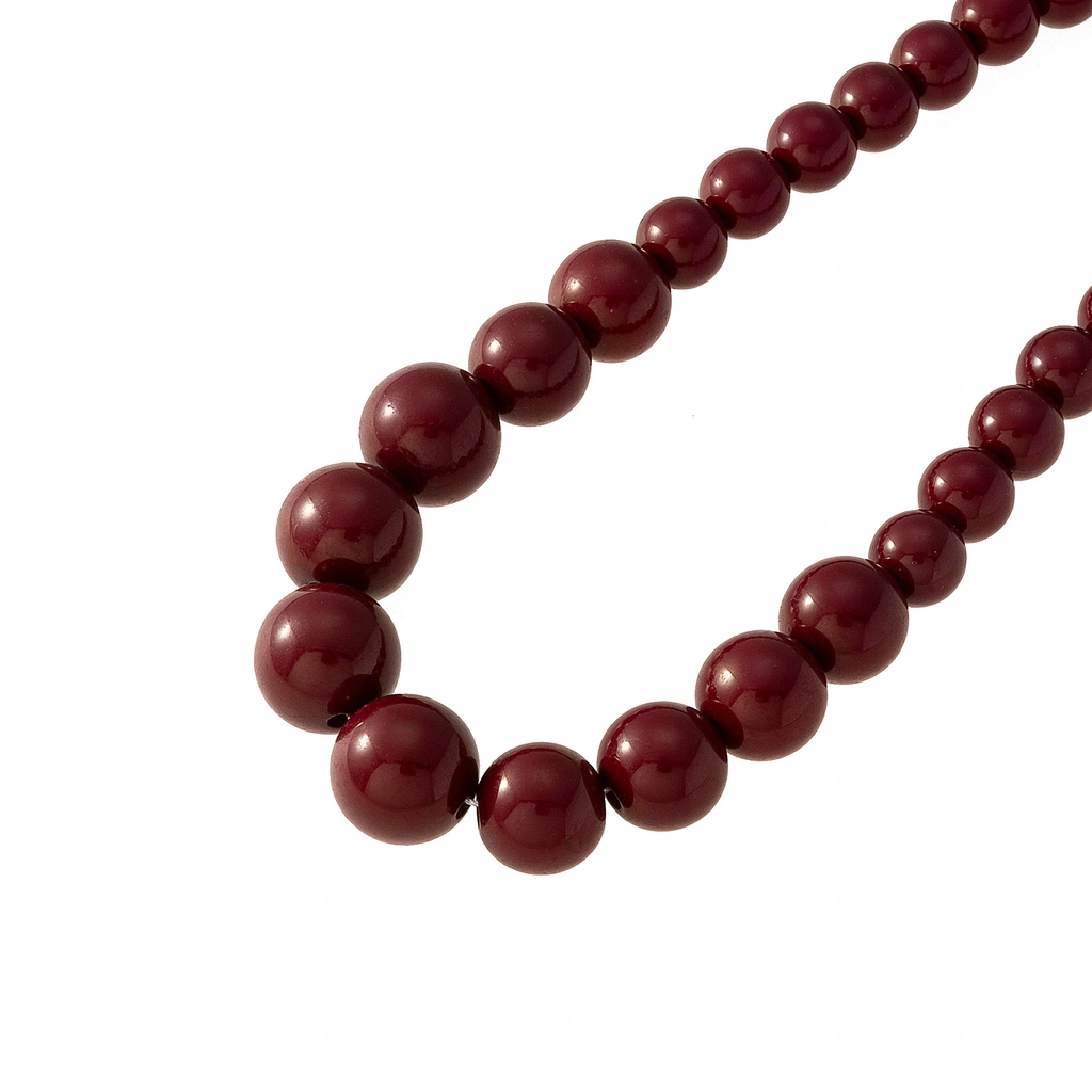 Guldfärgat halsband, vinröda pärlor - 42+5 cm
