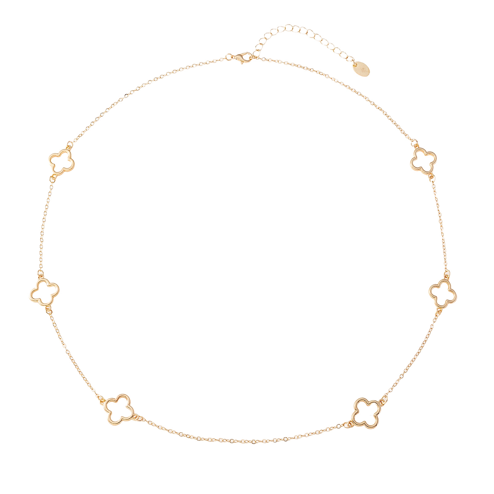 Guldfärgat halsband, klöverdetaljer - 67+5 cm