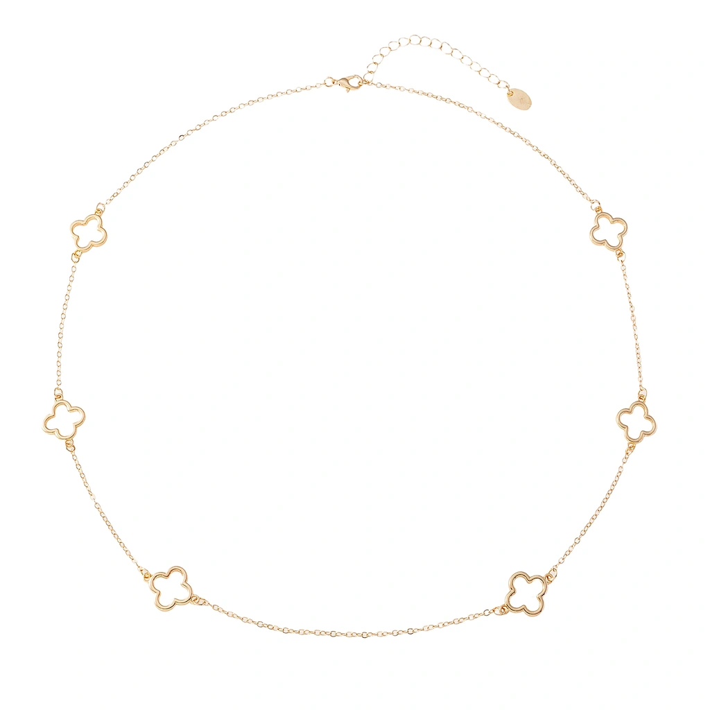 Guldfärgat halsband, klöverdetaljer - 67+5 cm