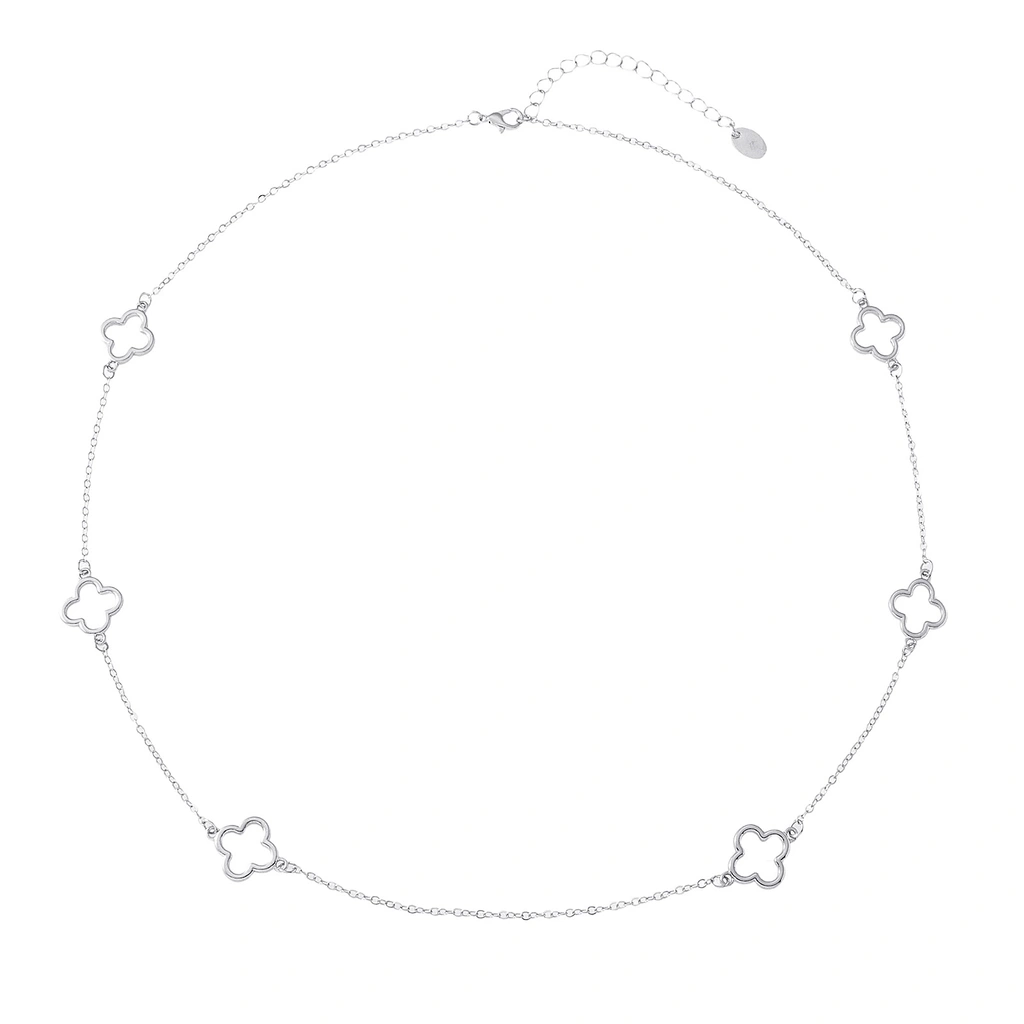 Silverfärgat halsband, klöverdetaljer - 67+5 cm
