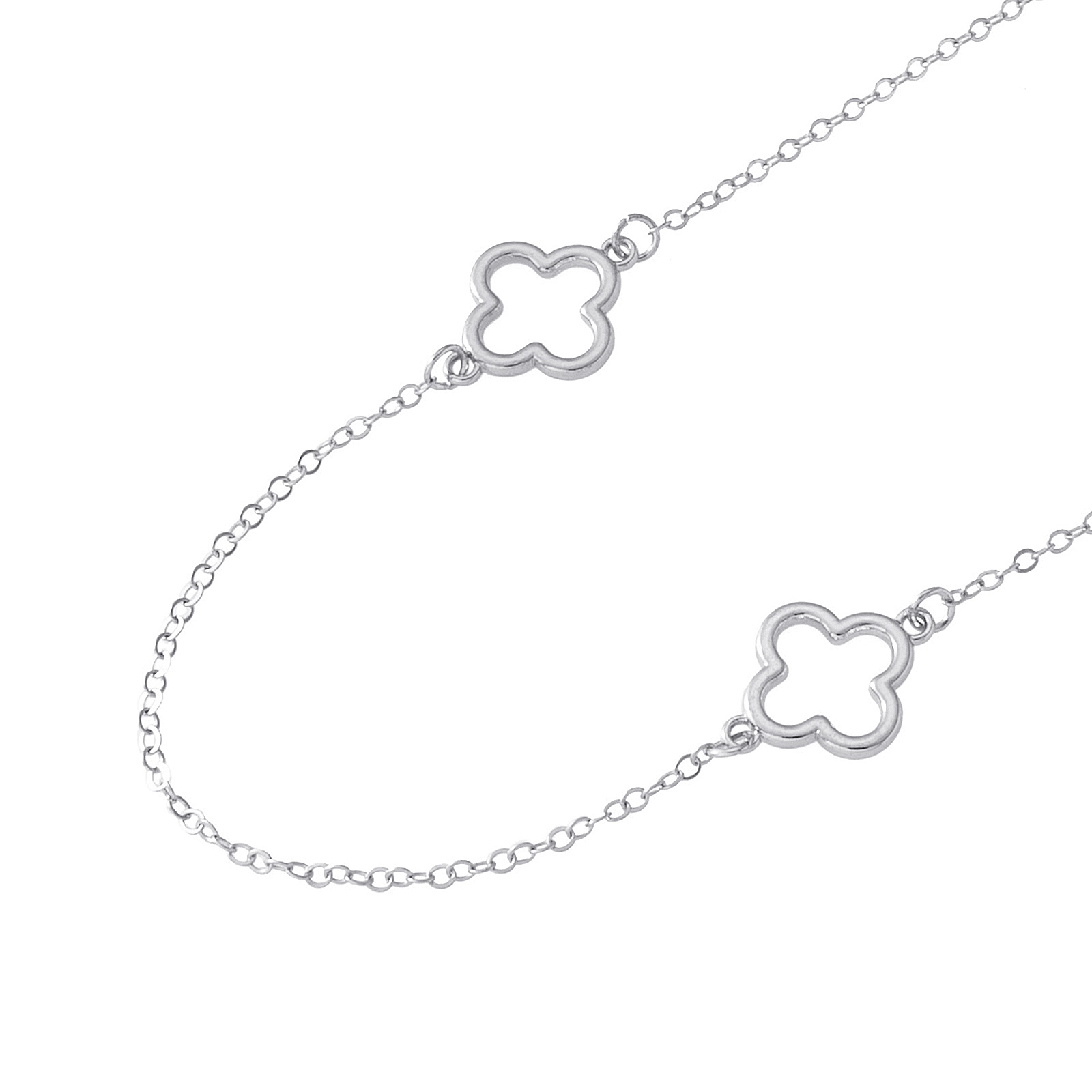 Silverfärgat halsband, klöverdetaljer - 67+5 cm