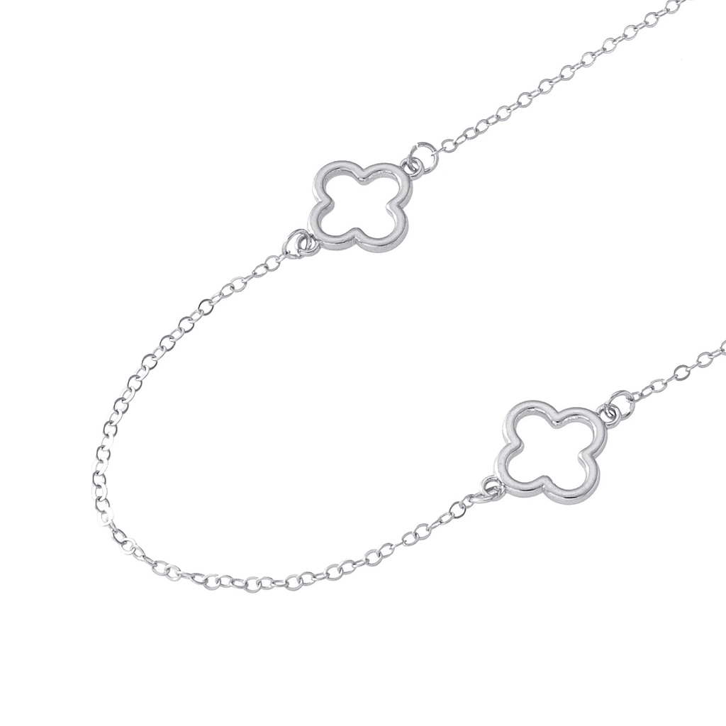 Silverfärgat halsband, klöverdetaljer - 67+5 cm