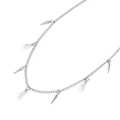 Silverfärgat halsband, pärldroppar och taggar - 42+5 cm
