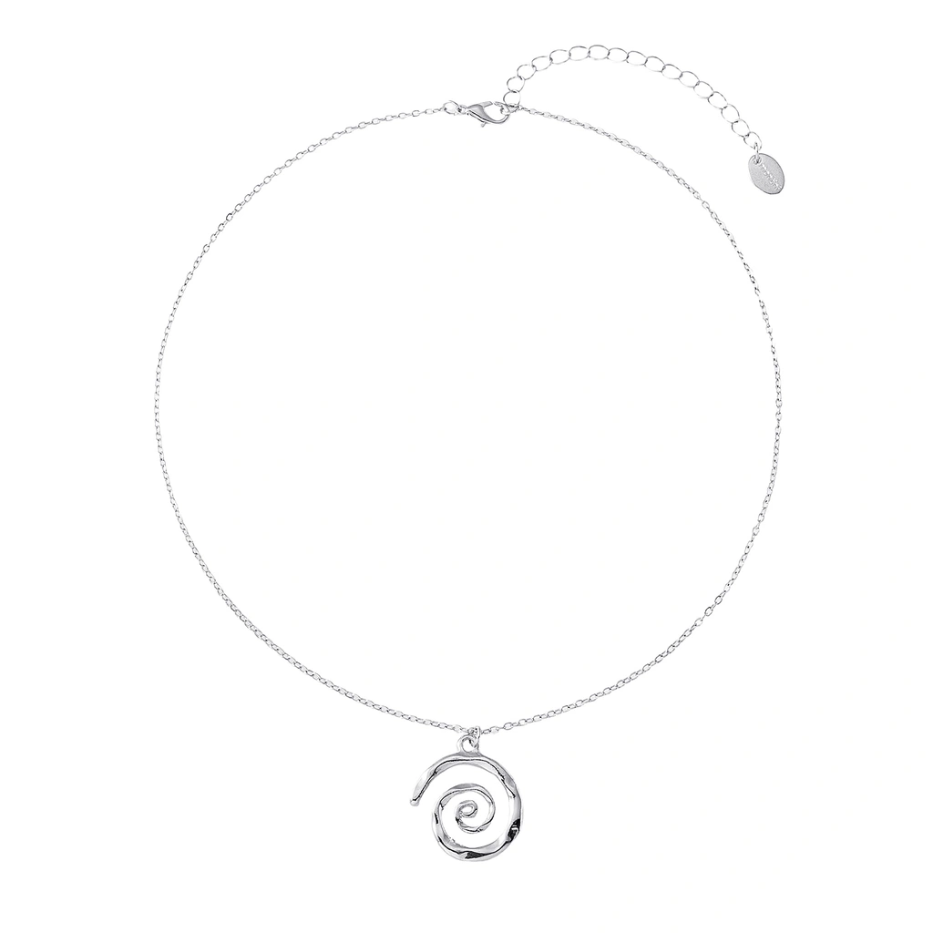 Silverfärgat halsband, spiralformat hängsmycke - 42+7 cm