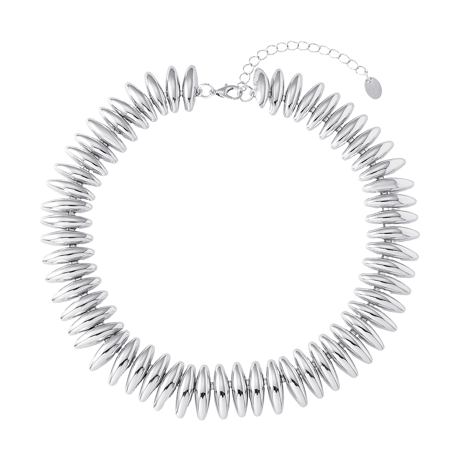 Silverfärgat halsband, ovala taggar - 42+7 cm