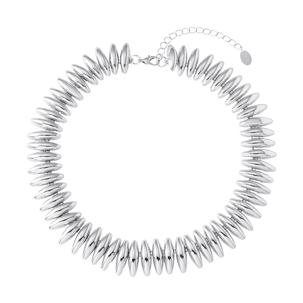 Silverfärgat halsband, ovala taggar - 42+7 cm