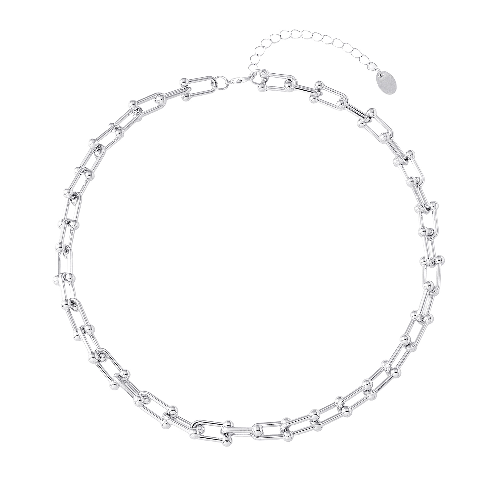Silverfärgat halsband, kedja med u-länkar - 42+7 cm