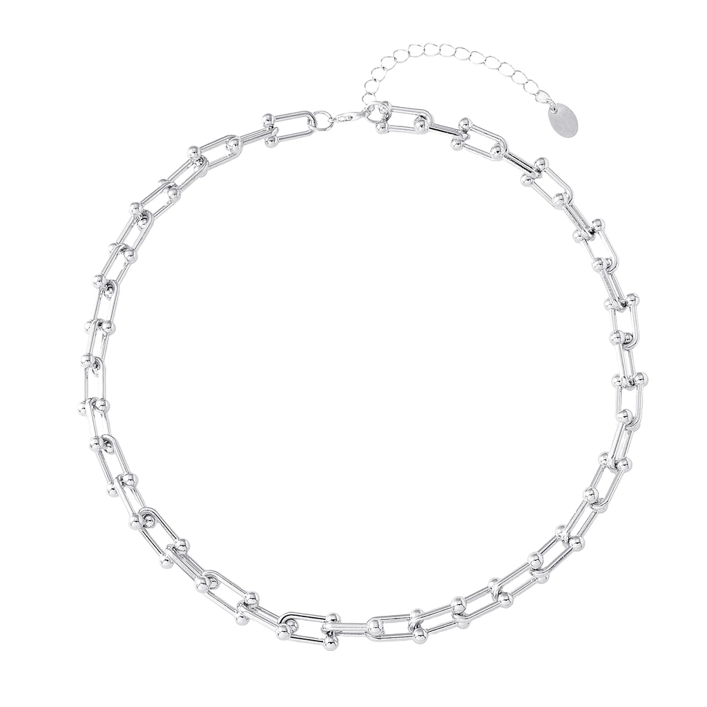 Silverfärgat halsband, kedja med u-länkar - 42+7 cm