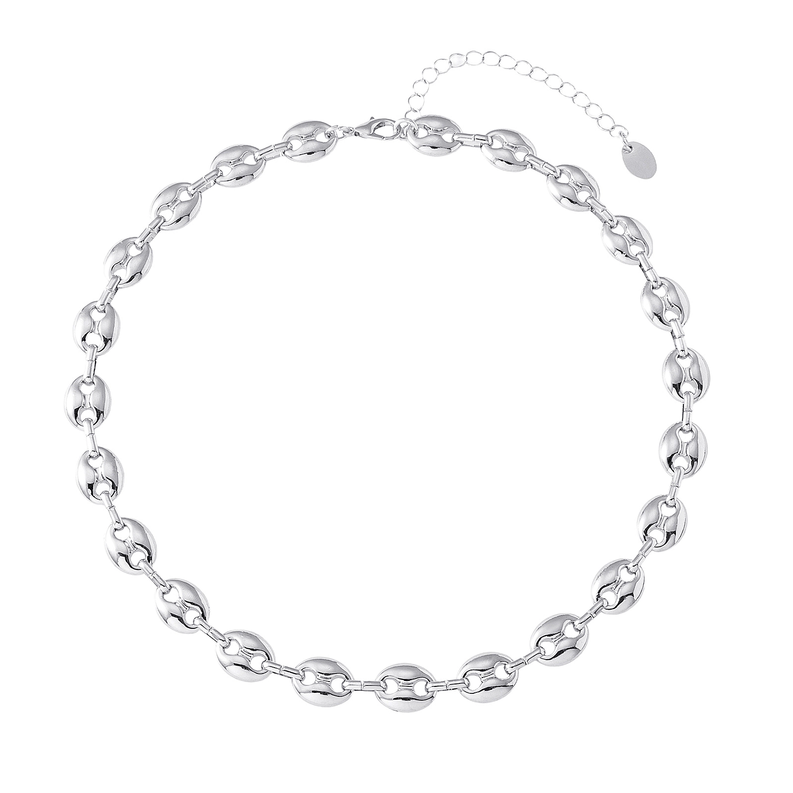 Silverfärgat halsband, kedja med kaffebönslänkar - 42+7 cm