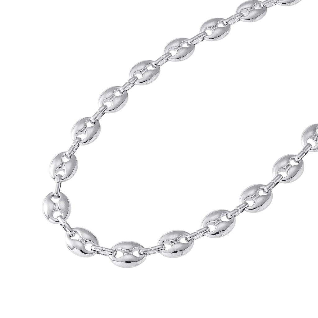 Silverfärgat halsband, kedja med kaffebönslänkar - 42+7 cm