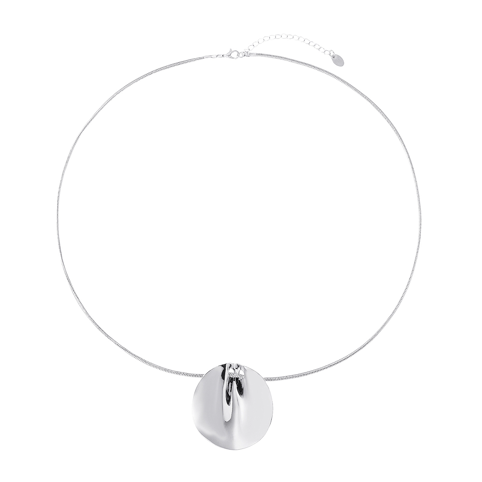 Silverfärgat halsband, vågig rund platta - 70+7 cm