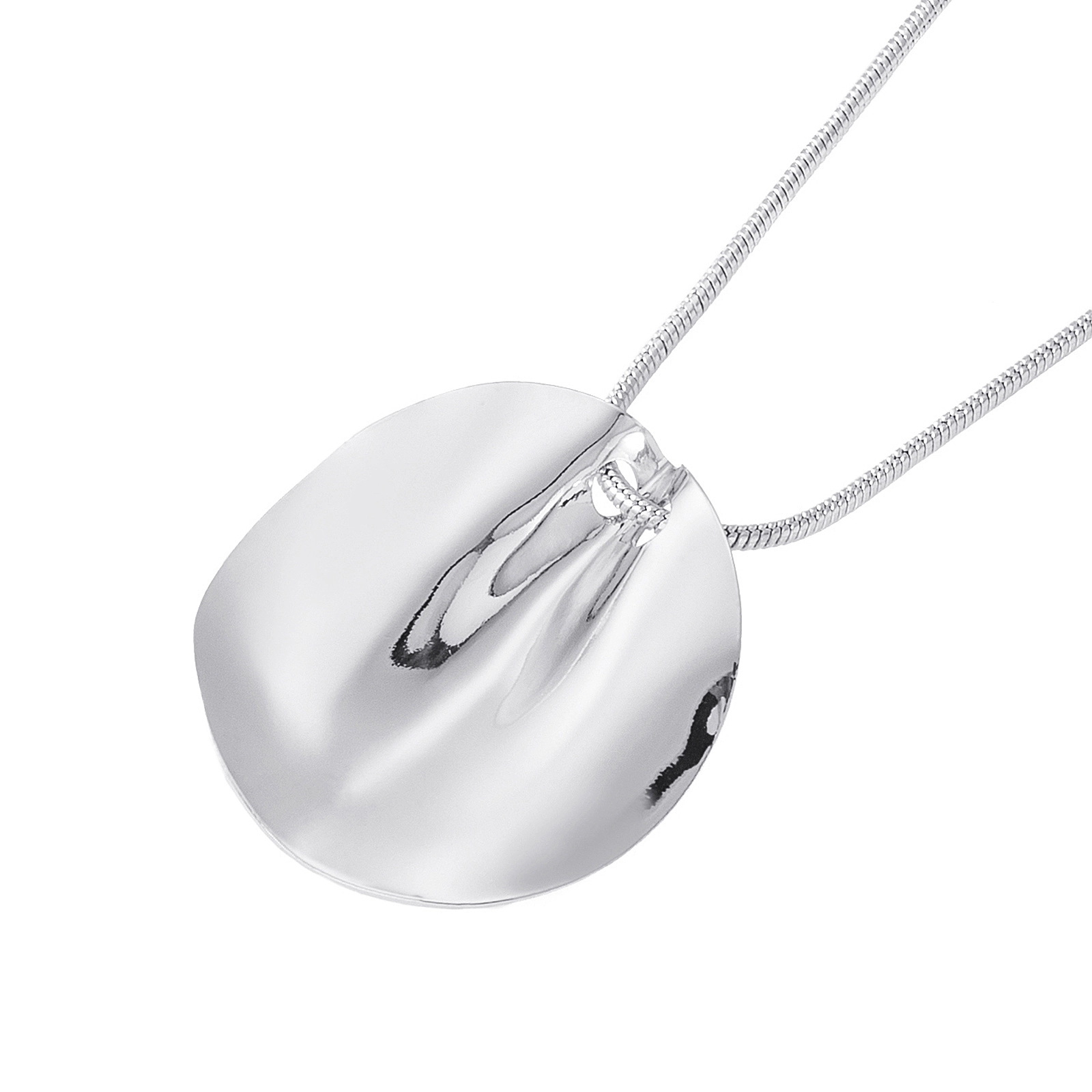 Silverfärgat halsband, vågig rund platta - 70+7 cm