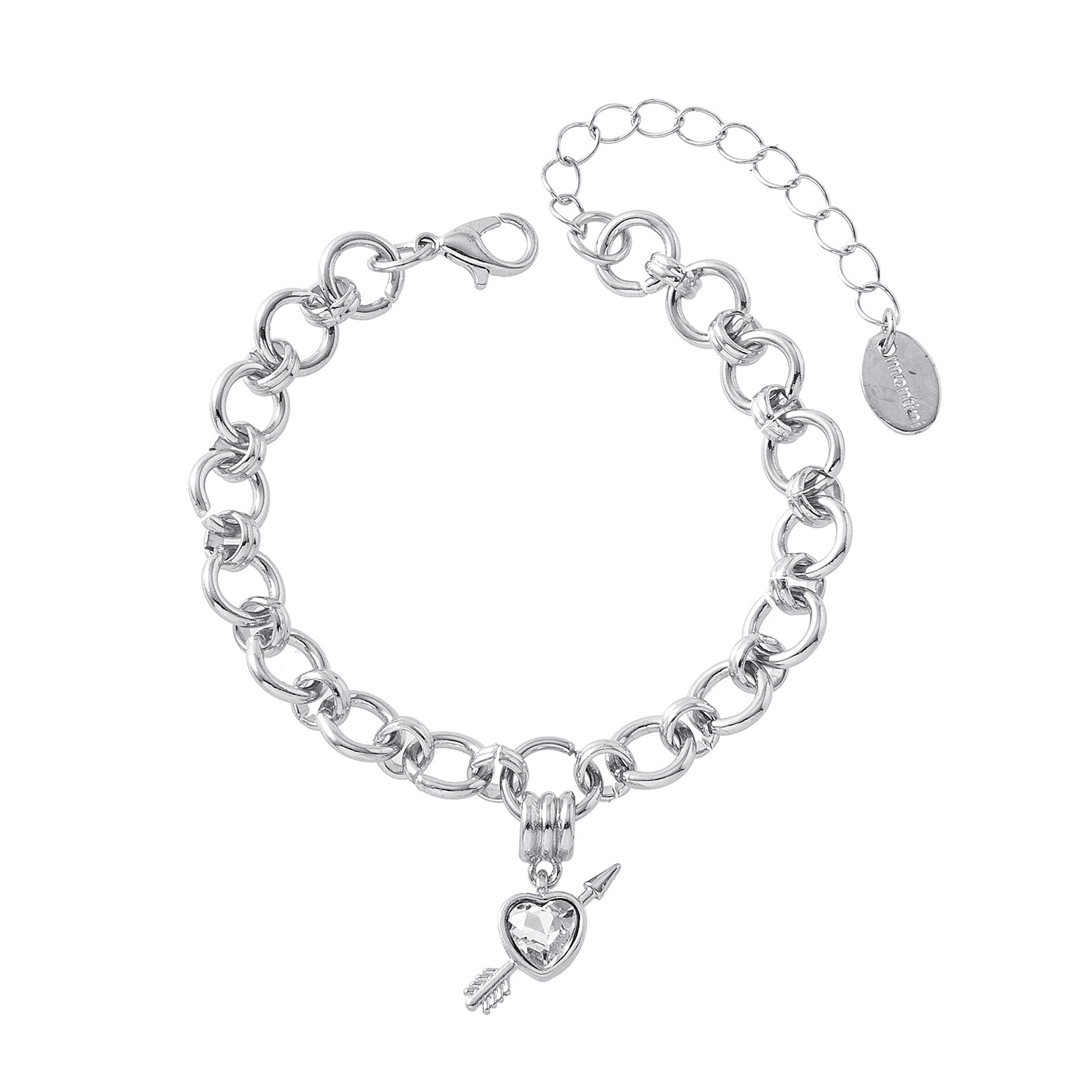 Silverfärgat armband, länk med hjärta och pil - 17+5 cm
