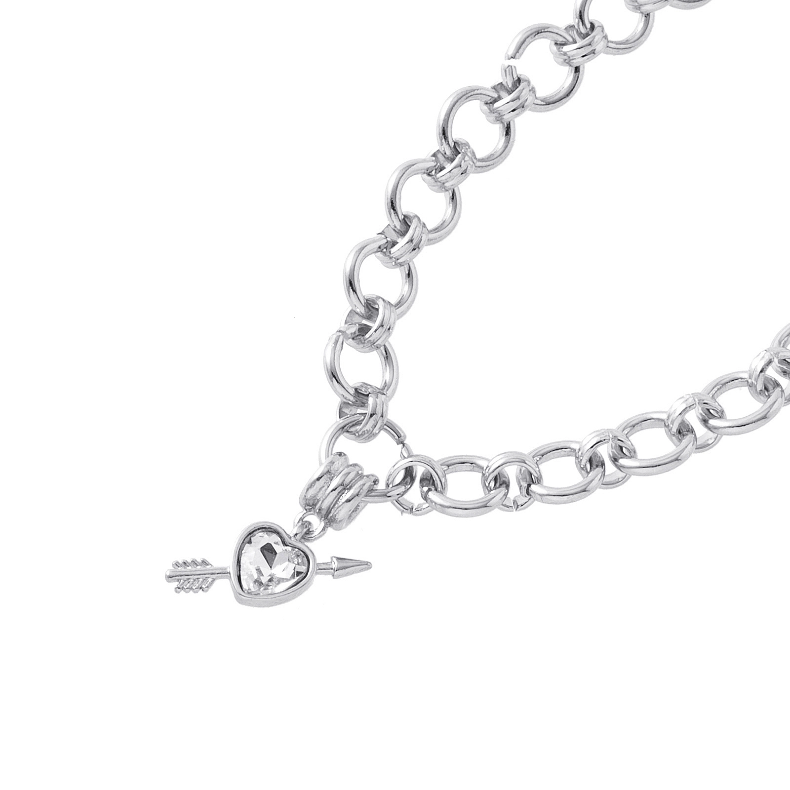 Silverfärgat armband, länk med hjärta och pil - 17+5 cm