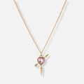 Guldfärgat halsband, rosa hjärta med nit - 42+7cm