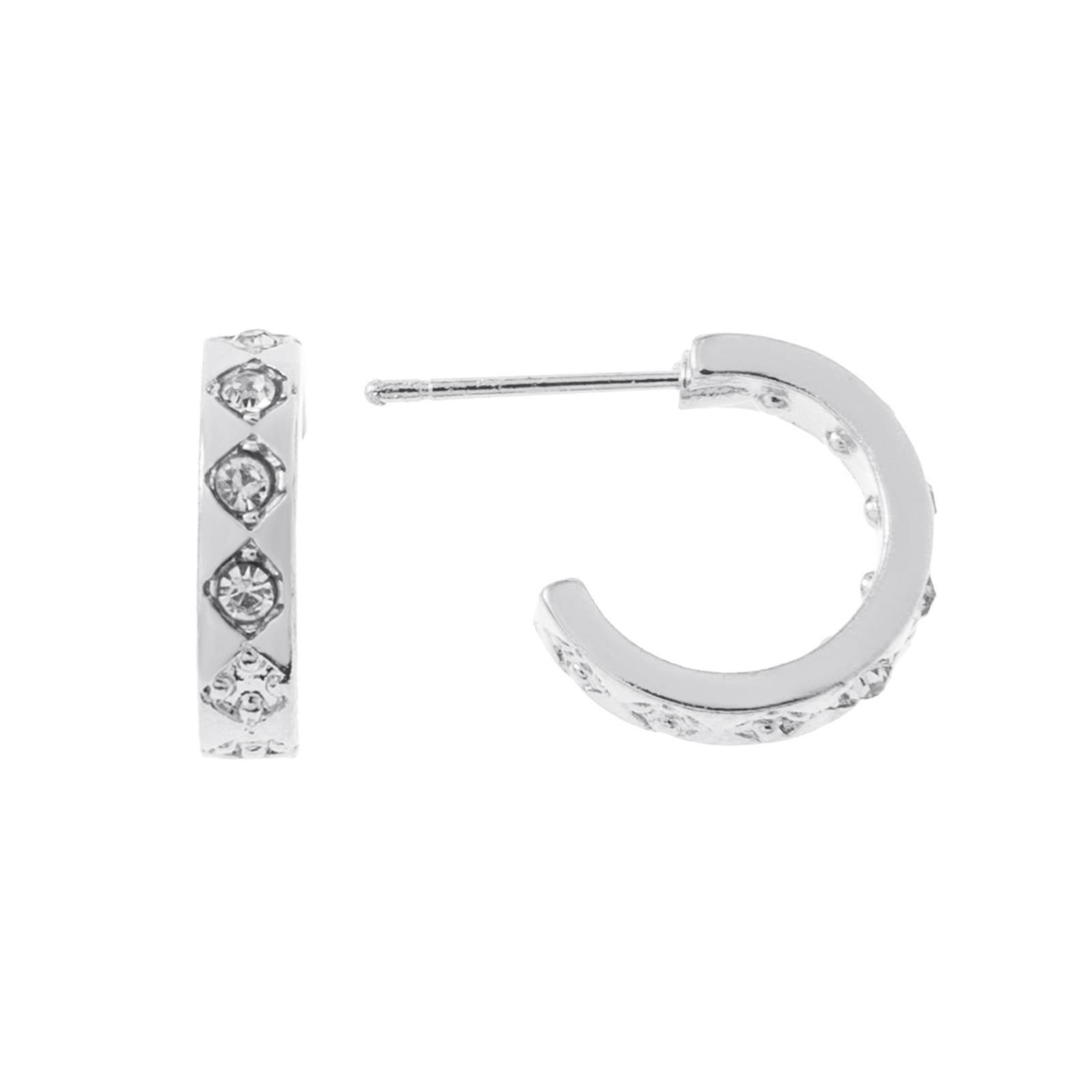 Silverfärgade örhängen, C-hoops med glasstenar - 0,4x1,2 cm